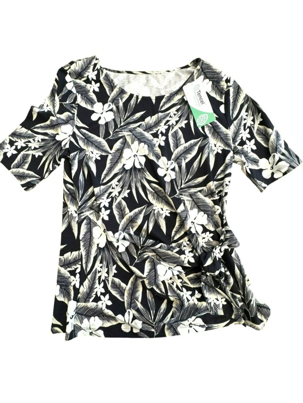 Lands' End NWT Black Floral Tie Front Top Small Tropical Coastal Vacation Travel